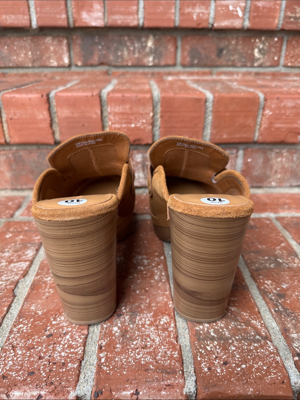 Splendid Vina Tan Brown Suede Heeled Platform Clogs Wooden Wedge Shoes Size 10 - Picture 4 of 7
